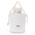 Women's Bucket Bag with Pearl Handle -White
