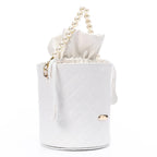 Women's Bucket Bag with Pearl Handle -White