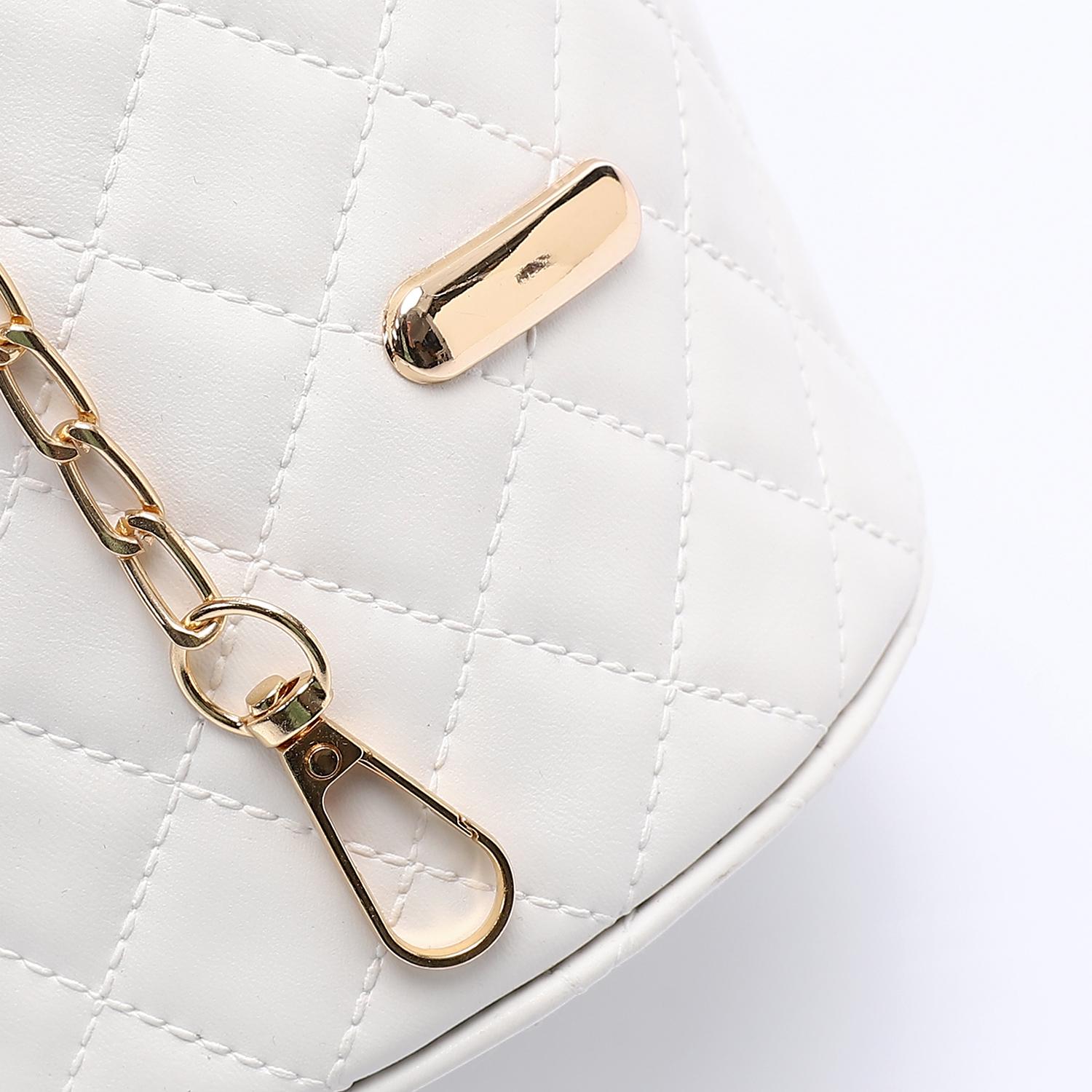 Women's Bucket Bag with Pearl Handle -White