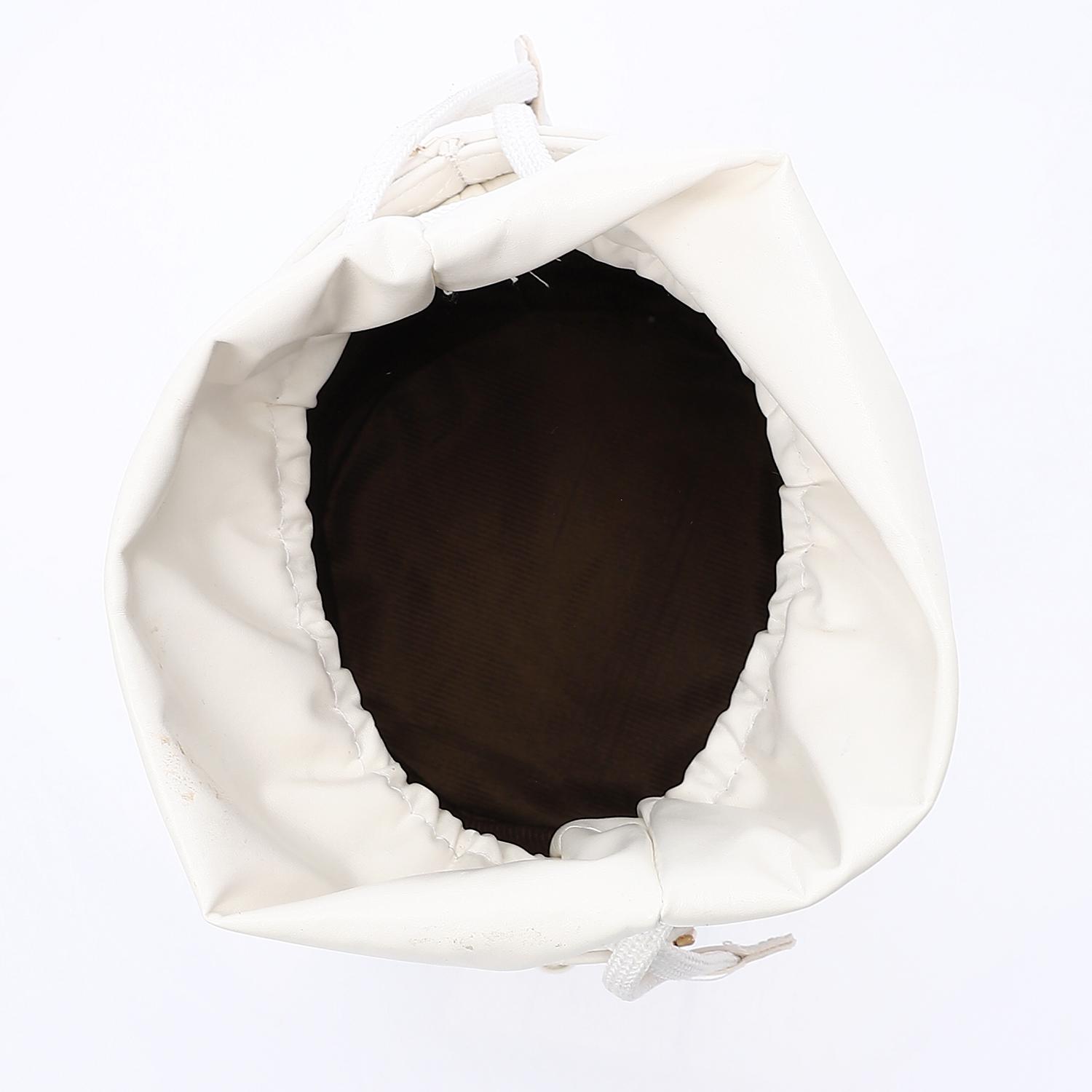 Women's Bucket Bag with Pearl Handle -White