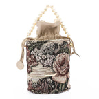 Women's Bucket Bag with Pearl Handle -Beige