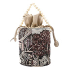Women's Bucket Bag with Pearl Handle -Beige
