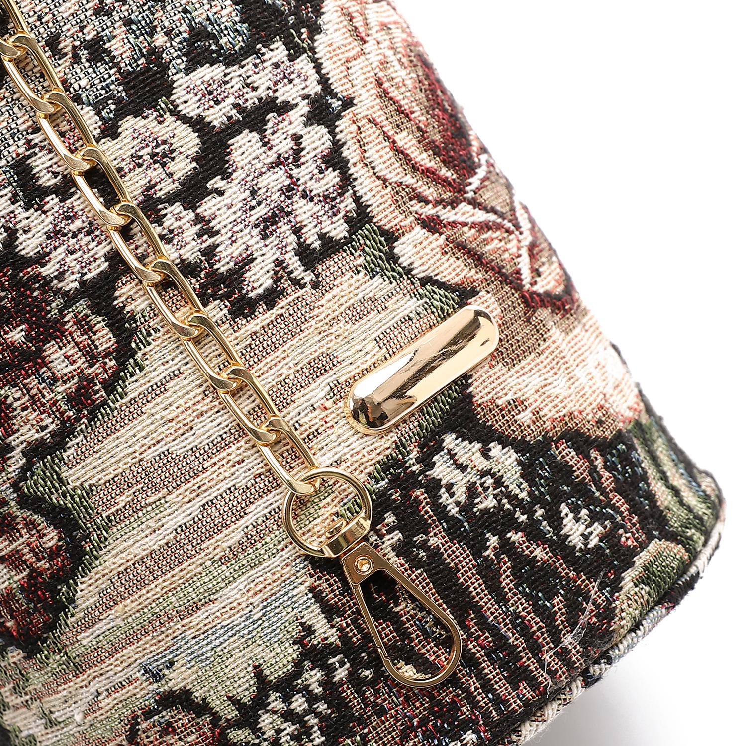 Women's Bucket Bag with Pearl Handle -Beige