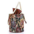 Women's Bucket Bag with Pearl Handle -Beige