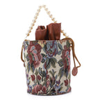 Women's Bucket Bag with Pearl Handle -Beige