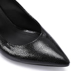 Black Embossed Pointed-Toe Sculptural Heel Pump