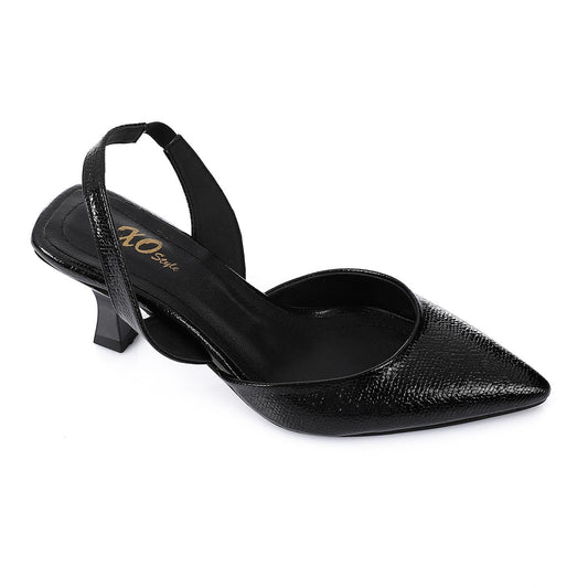High Heel Mule Sandals – Elegant Pointed Toe, Faux Leather Texture