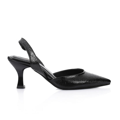 High Heel Mule Sandals – Elegant Pointed Toe, Faux Leather Texture