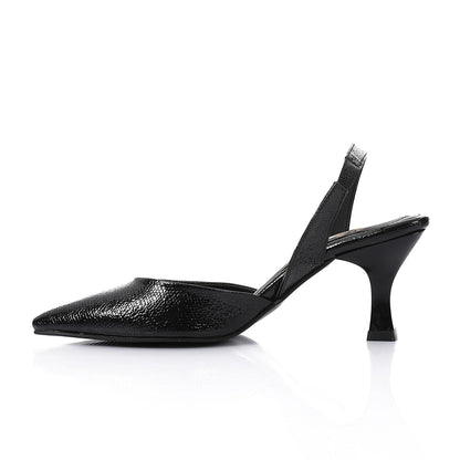 High Heel Mule Sandals – Elegant Pointed Toe, Faux Leather Texture