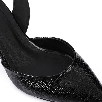 High Heel Mule Sandals – Elegant Pointed Toe, Faux Leather Texture