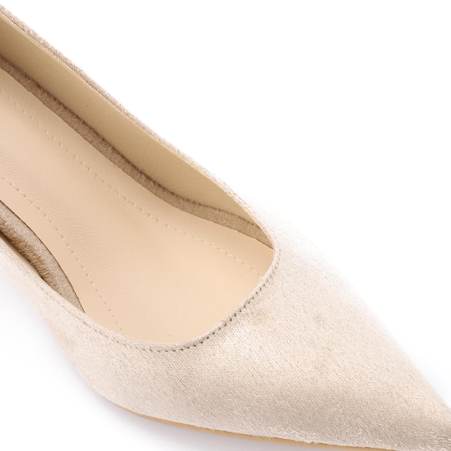 Beige Suede Pointed-Toe Block Heel Pump