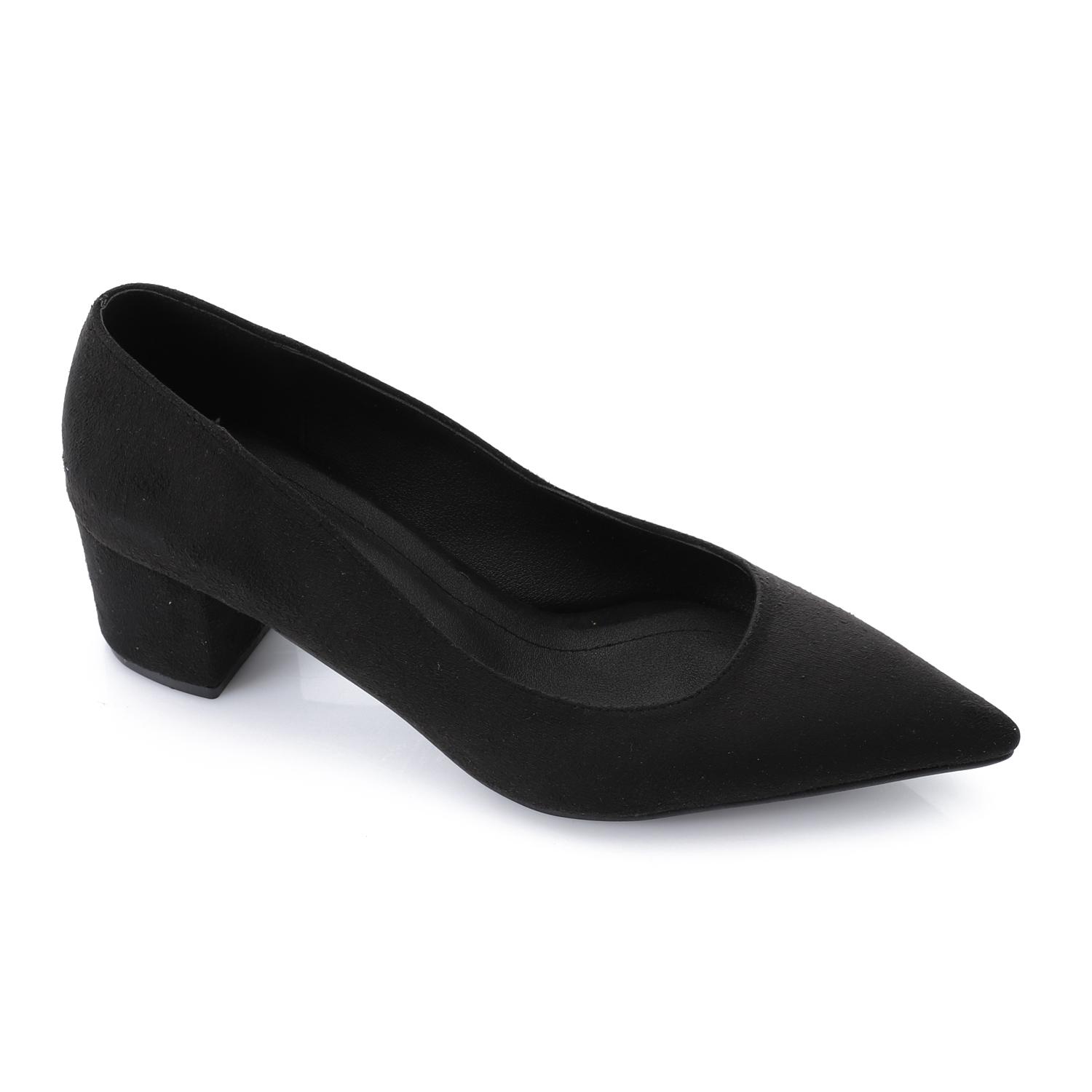 Black Suede Pointed-Toe Block Heel Pump