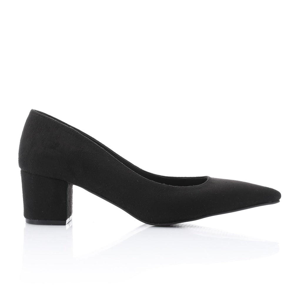 Black Suede Pointed-Toe Block Heel Pump