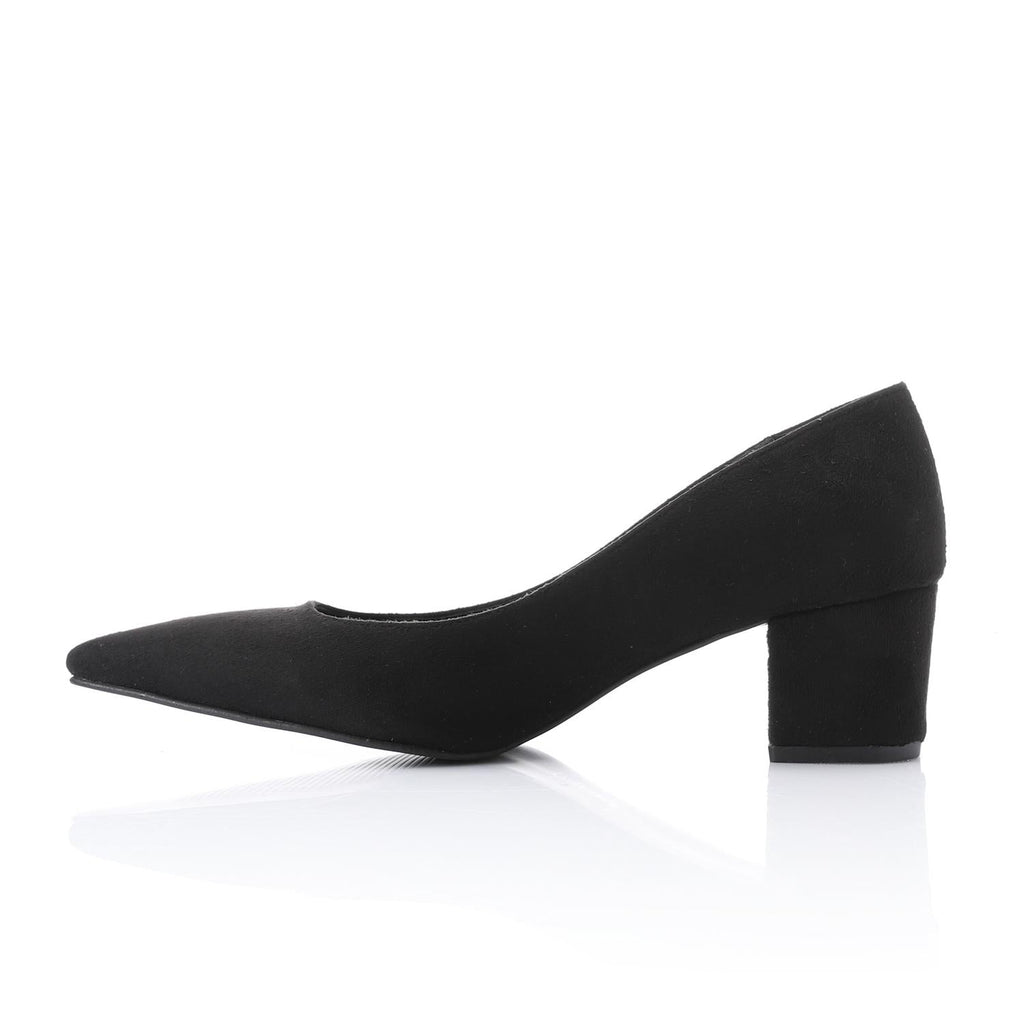 Black Suede Pointed-Toe Block Heel Pump