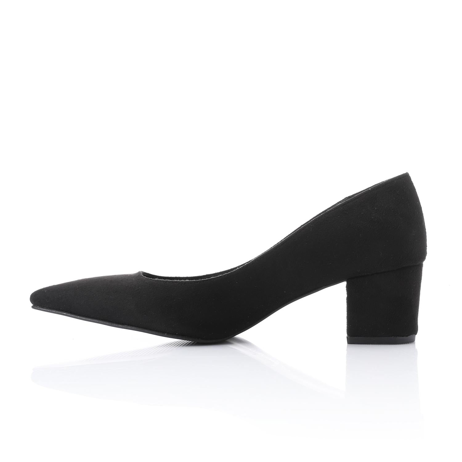 Black Suede Pointed-Toe Block Heel Pump