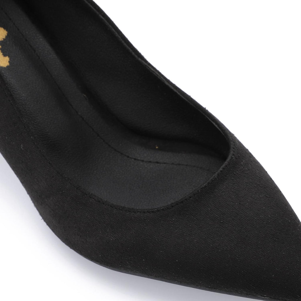 Black Suede Pointed-Toe Block Heel Pump