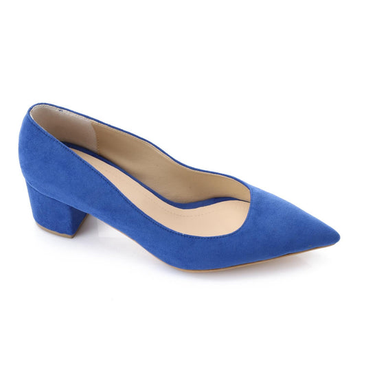 Royal Blue Suede Pointed-Toe Block Heel Pump
