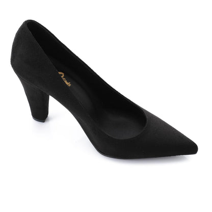 Black Suede Pointed-Toe Cone Heel Pump