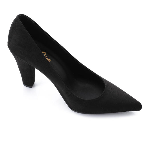Black Suede Pointed-Toe Cone Heel Pump