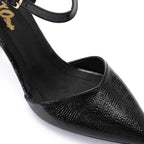 Women's High Heel Mule Sandals – Elegant Pointed Toe, Faux Leather Texture.