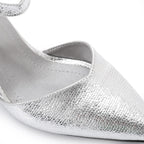 Women's High Heel Mule Sandals – Elegant Pointed Toe, Faux Leather Texture.