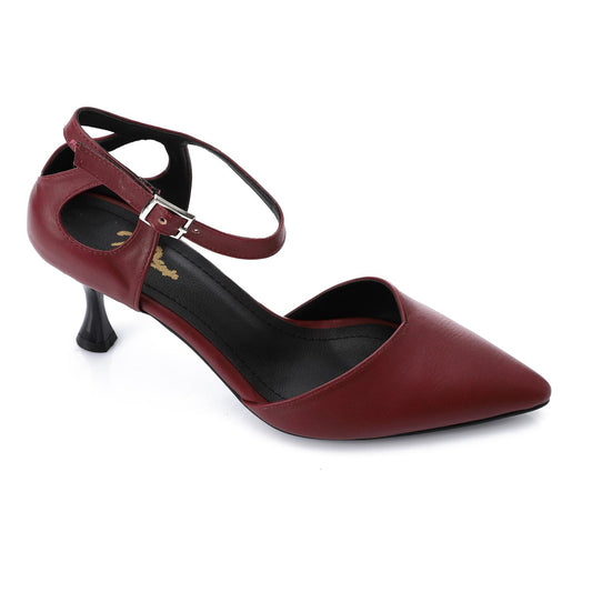 Burgundy Pointed-Toe Kitten Heels with Ankle Strap