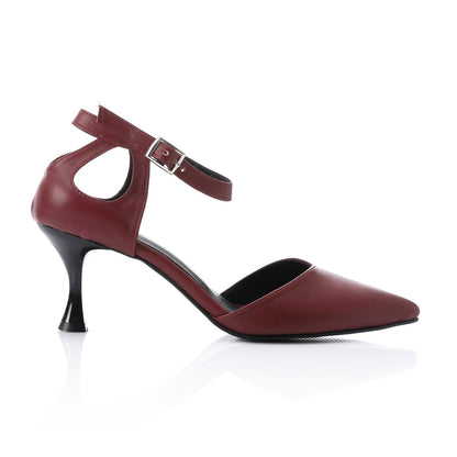 Burgundy Pointed-Toe Kitten Heels with Ankle Strap