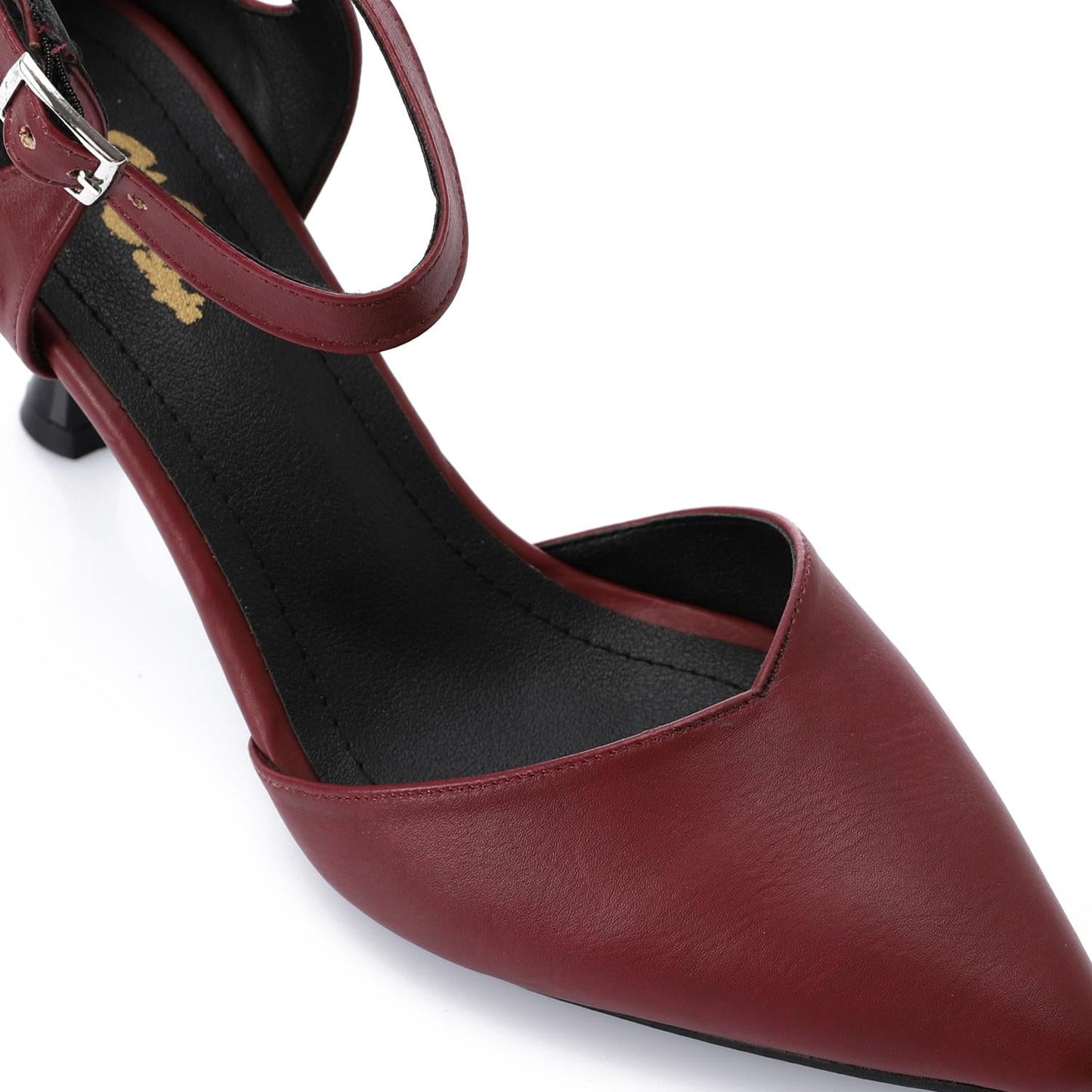 Burgundy Pointed-Toe Kitten Heels with Ankle Strap