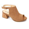 Camel Suede Peep-Toe Block Heel Sandals with Ankle Strap