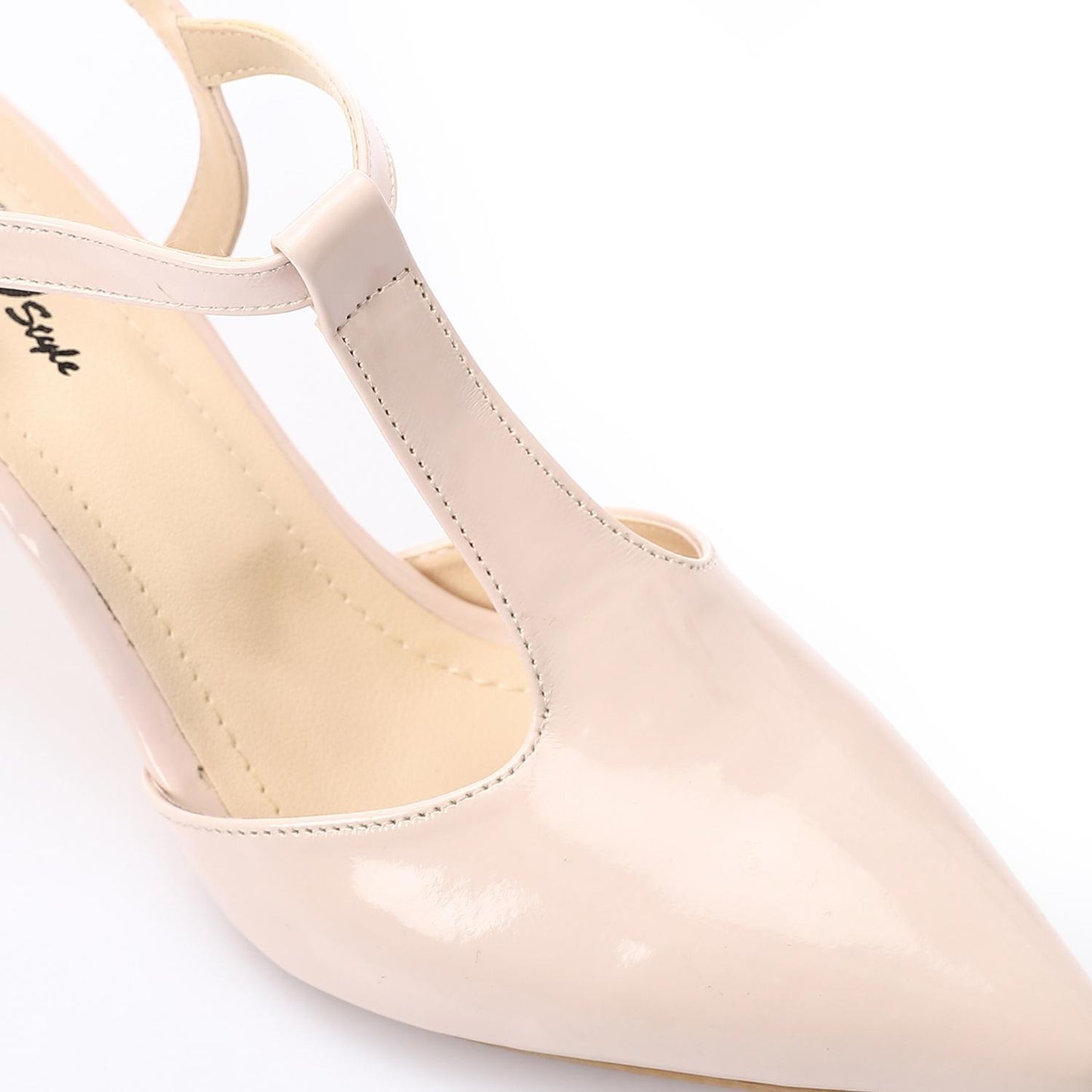 Women’s T-Strap Heeled Shoe – Glossy White – Perfect for Bridal & Elegant Occasions.