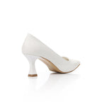 Elegant Silver Women's Heeled Shoes with Pointed Toe and Stylish Block Heel.