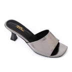 Women's High Heel Mule Sandals – Square Open Toe, Faux Leather, Slip-On Design.
