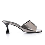 Women's High Heel Mule Sandals – Square Open Toe, Faux Leather, Slip-On Design.