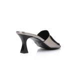 Women's High Heel Mule Sandals – Square Open Toe, Faux Leather, Slip-On Design.