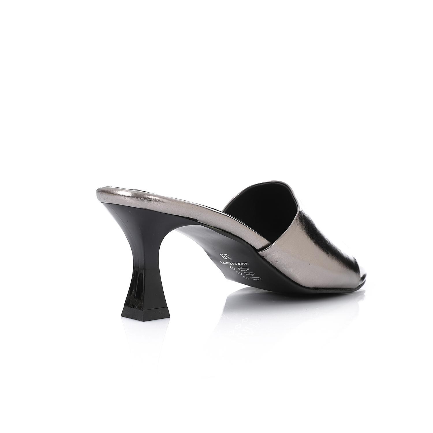 Women's High Heel Mule Sandals – Square Open Toe, Faux Leather, Slip-On Design.