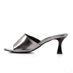 Women's High Heel Mule Sandals – Square Open Toe, Faux Leather, Slip-On Design.