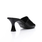 Women's High Heel Mule Sandals – Square Open Toe, Faux Leather, Slip-On Design.