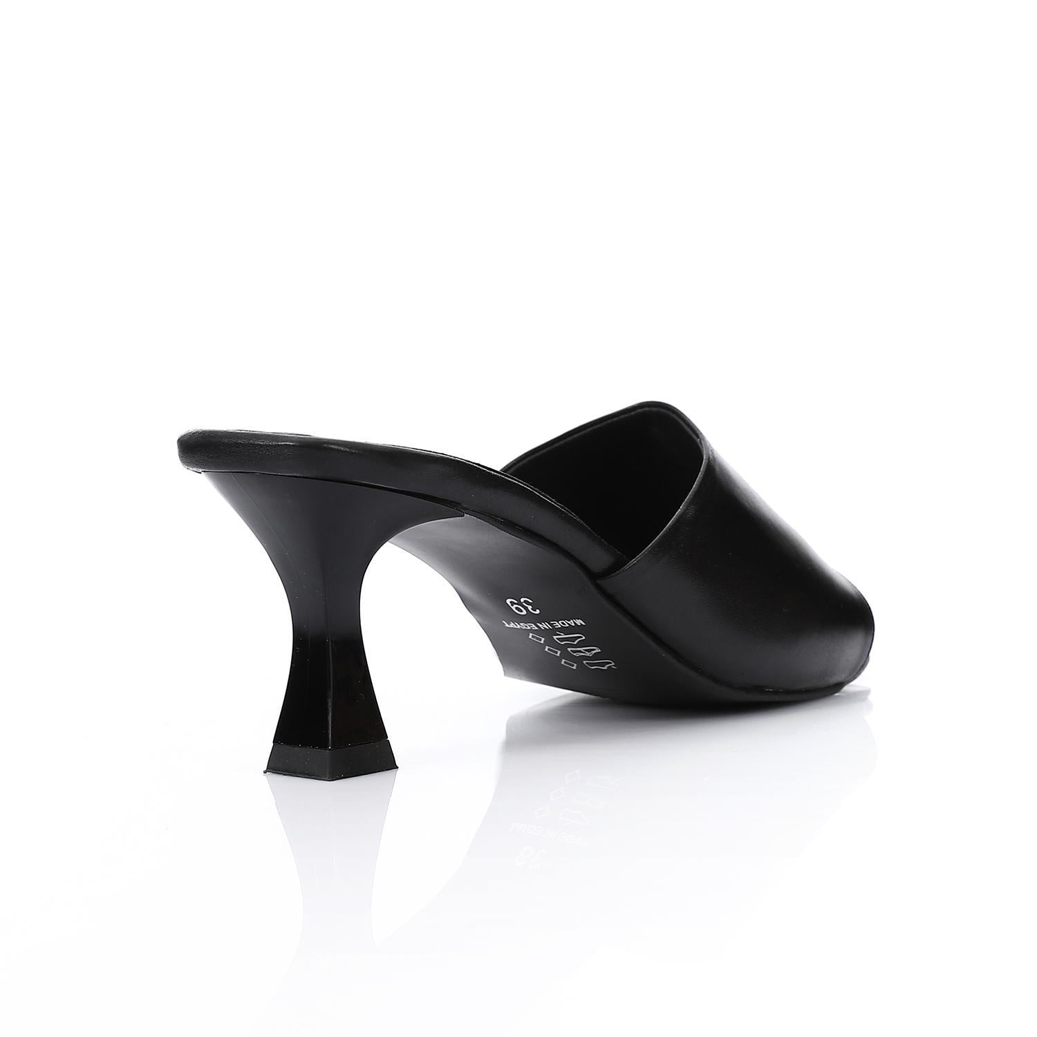 Women's High Heel Mule Sandals – Square Open Toe, Faux Leather, Slip-On Design.