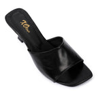 Women's High Heel Mule Sandals – Square Open Toe, Faux Leather, Slip-On Design.