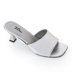 Women's High Heel Mule Sandals – Square Open Toe, Faux Leather, Slip-On Design.
