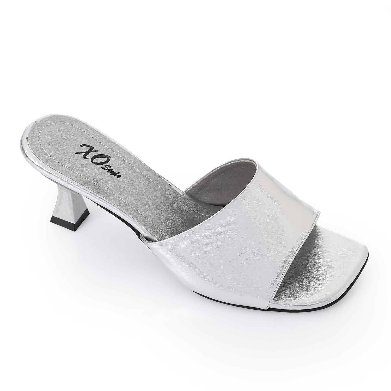 Women's High Heel Mule Sandals – Square Open Toe, Faux Leather, Slip-On Design.