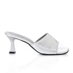 Women's High Heel Mule Sandals – Square Open Toe, Faux Leather, Slip-On Design.