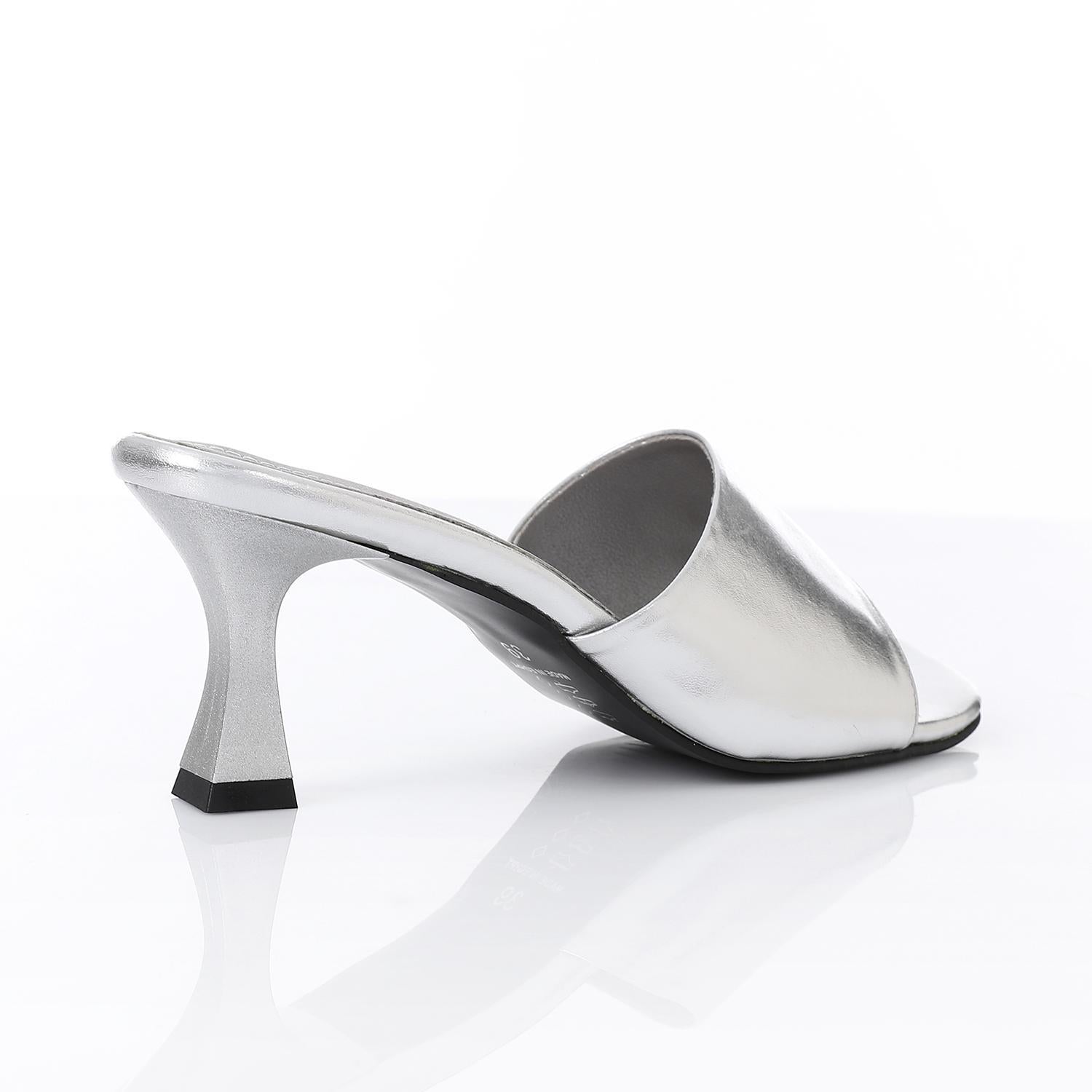 Women's High Heel Mule Sandals – Square Open Toe, Faux Leather, Slip-On Design.