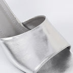 Women's High Heel Mule Sandals – Square Open Toe, Faux Leather, Slip-On Design.