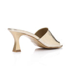 Women's High Heel Mule Sandals – Square Open Toe, Faux Leather, Slip-On Design.