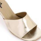 Women's High Heel Mule Sandals – Square Open Toe, Faux Leather, Slip-On Design.