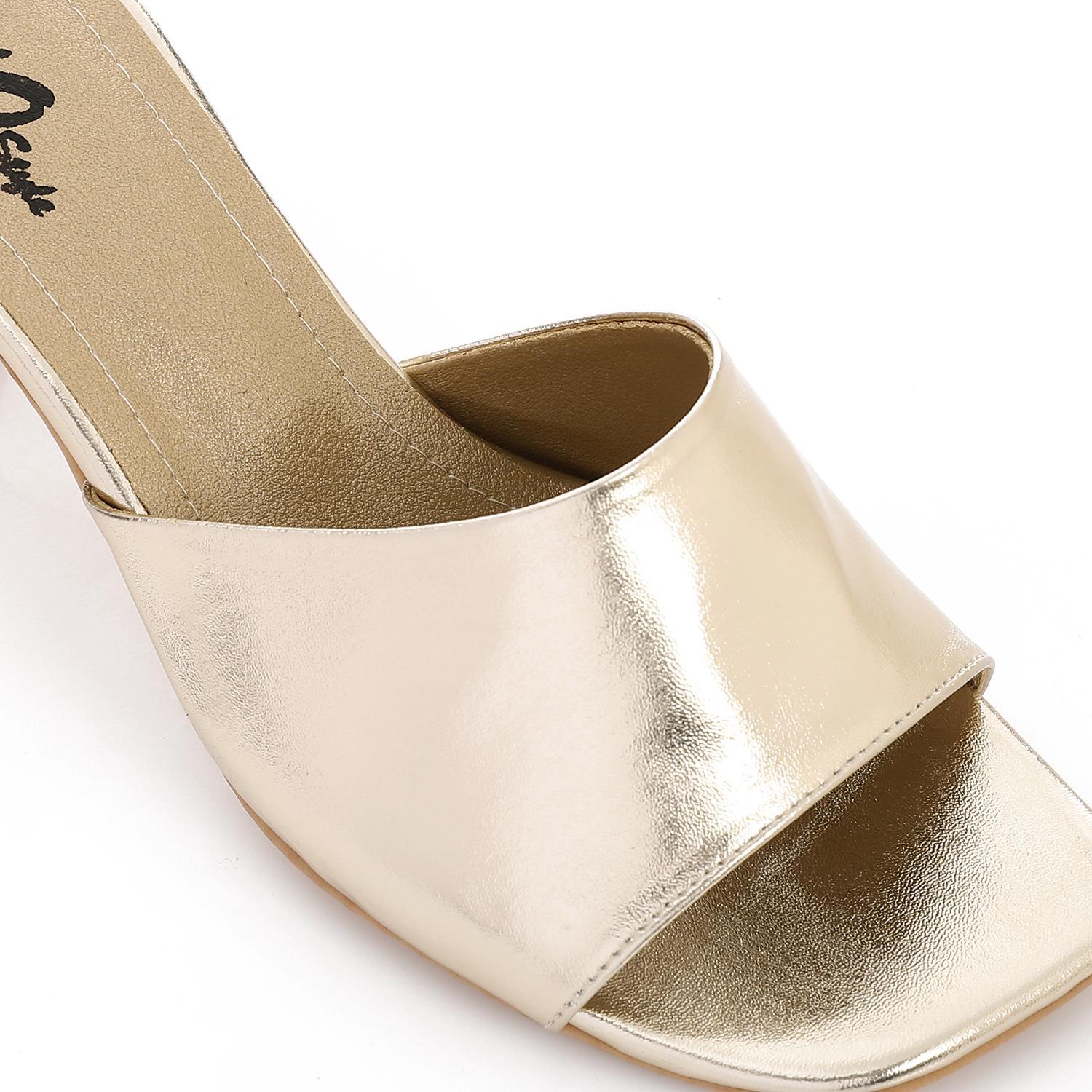 Women's High Heel Mule Sandals – Square Open Toe, Faux Leather, Slip-On Design.