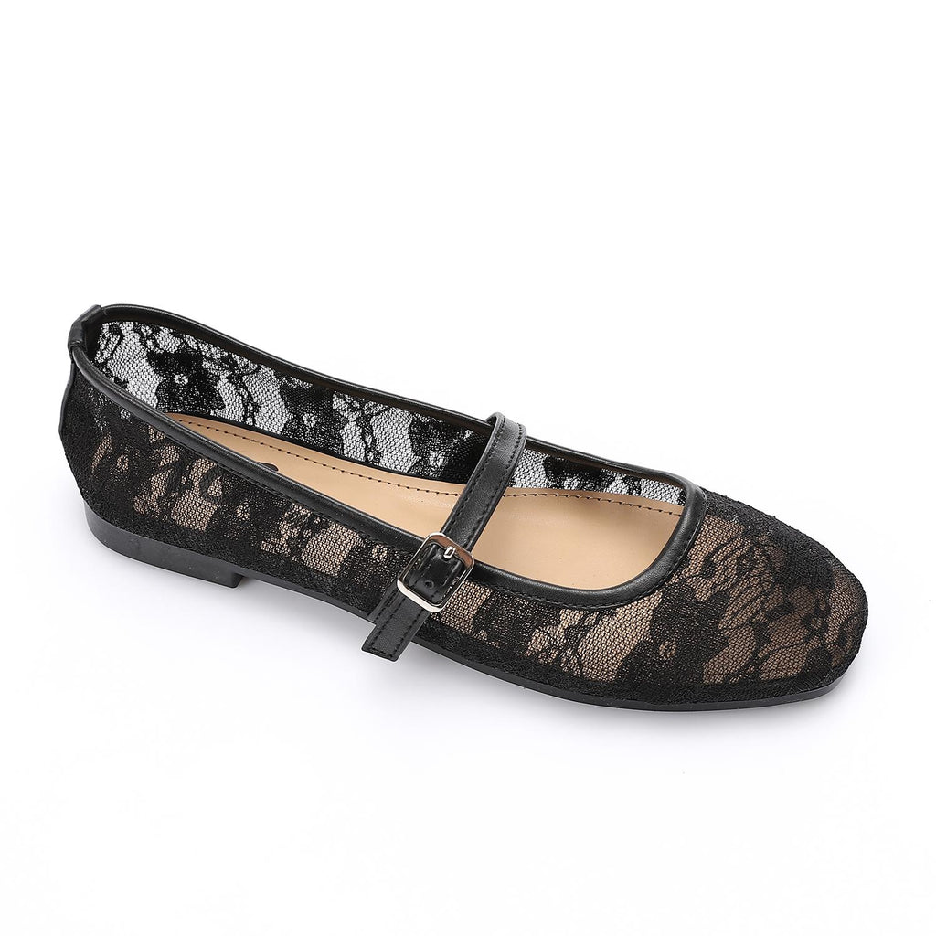 Lace Ballet Flats with Bow 1396