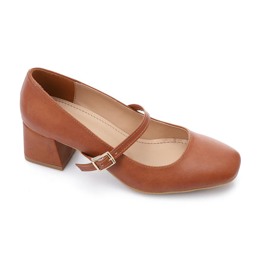 Women’s Block Heel Pumps – Tan Comfortable Elegant.