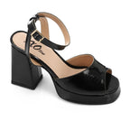 Women's Block Heel Metallic Sandals - Croc Pattern - Silver